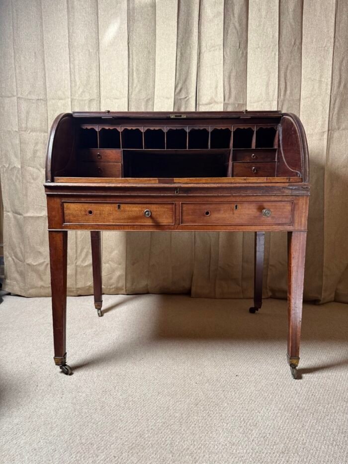 Early 19th Century George III Mahogany Cylinder Writing Desk with Tambour Roll Top - Image 3