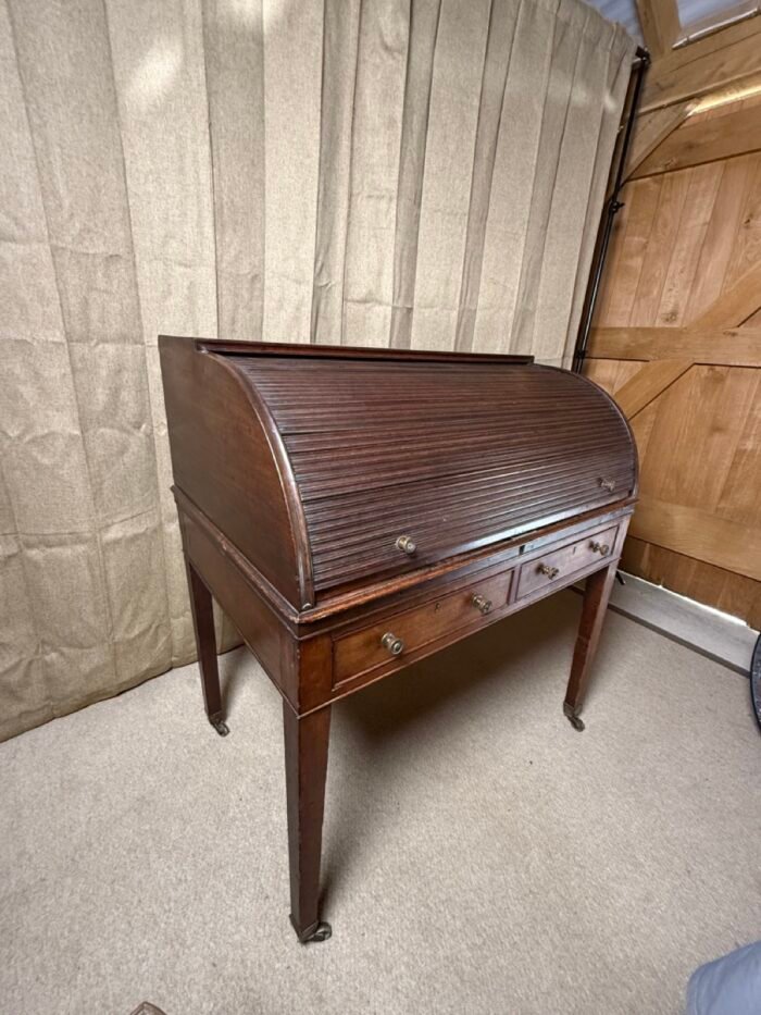 Early 19th Century George III Mahogany Cylinder Writing Desk with Tambour Roll Top - Image 5
