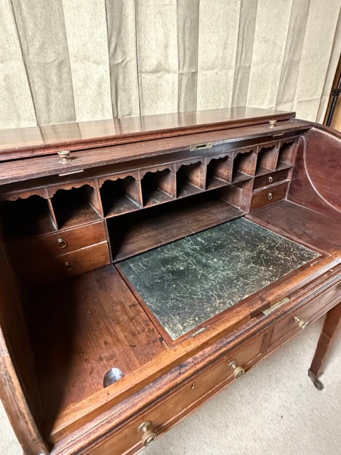 Early 19th Century George III Mahogany Cylinder Writing Desk with Tambour Roll Top - Image 6