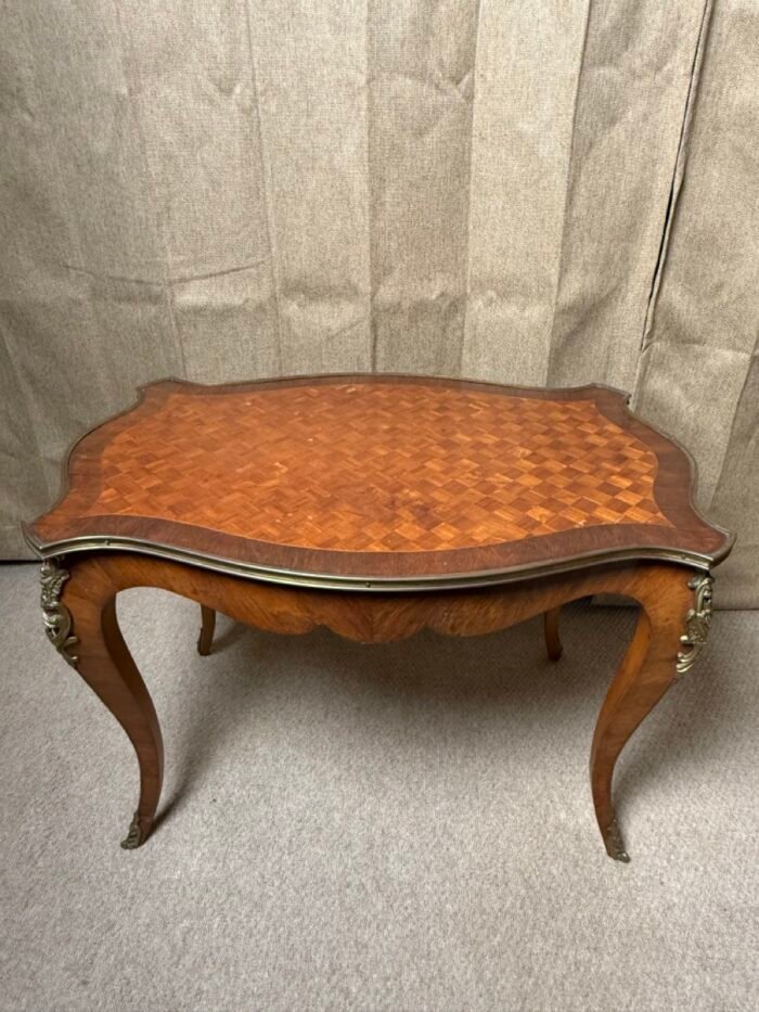 Pair of 20th Century Louis XV Revival Parquetry Salon Tables with Gilt Metal Mounts - Image 4