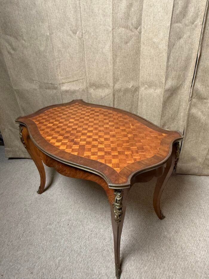 Pair of 20th Century Louis XV Revival Parquetry Salon Tables with Gilt Metal Mounts - Image 5