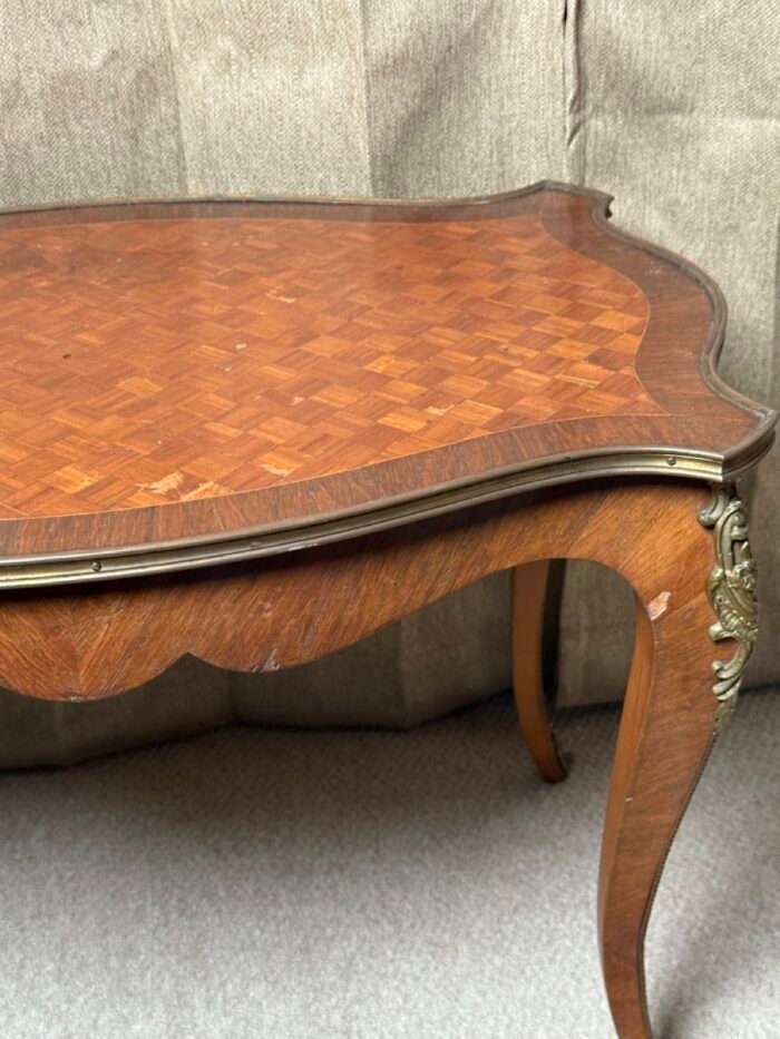 Pair of 20th Century Louis XV Revival Parquetry Salon Tables with Gilt Metal Mounts - Image 7