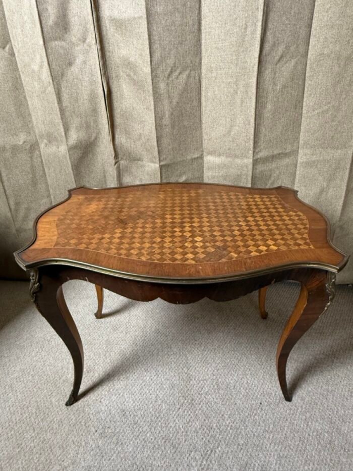 Pair of 20th Century Louis XV Revival Parquetry Salon Tables with Gilt Metal Mounts - Image 8
