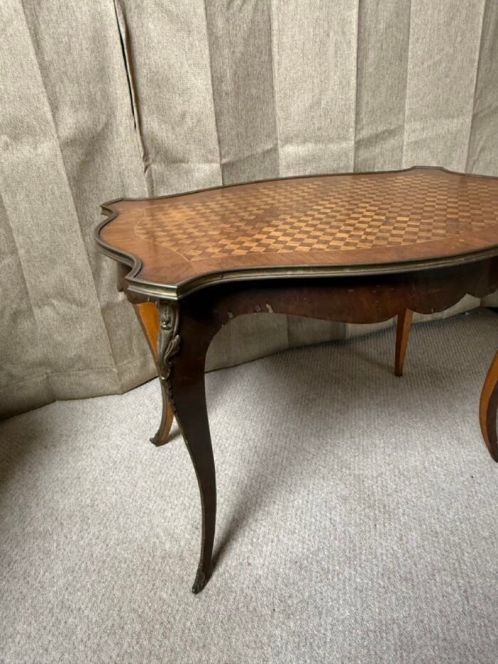 Pair of 20th Century Louis XV Revival Parquetry Salon Tables with Gilt Metal Mounts - Image 9