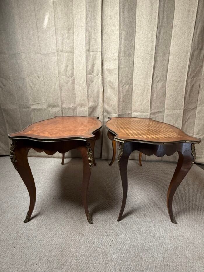 Pair of 20th Century Louis XV Revival Parquetry Salon Tables with Gilt Metal Mounts - Image 12