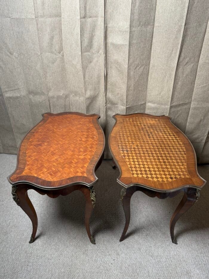 Pair of 20th Century Louis XV Revival Parquetry Salon Tables with Gilt Metal Mounts - Image 2