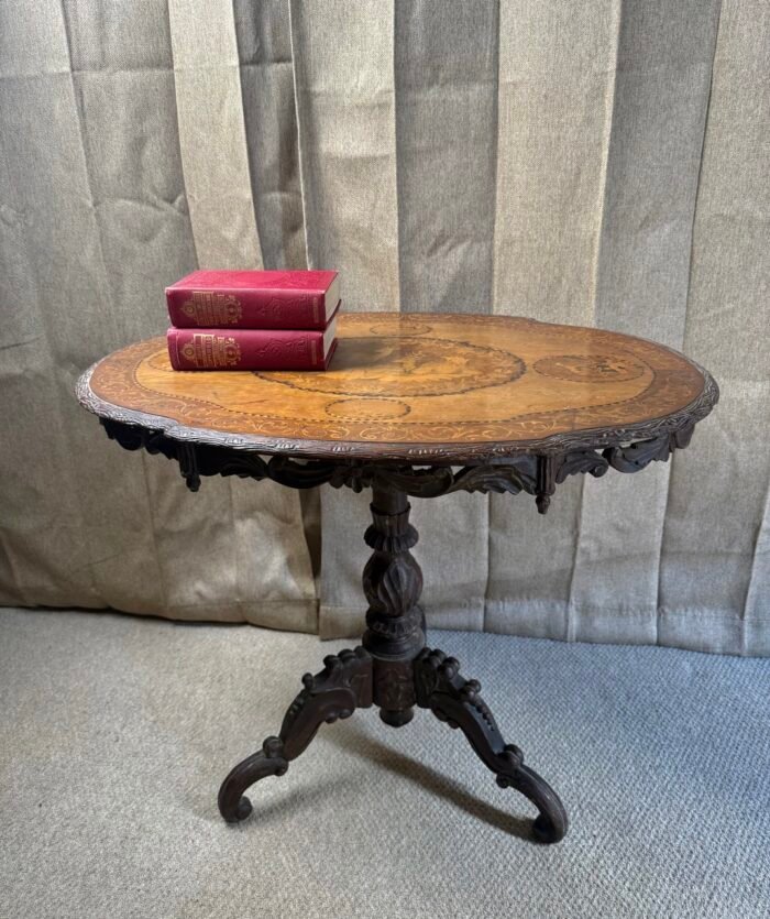 Black Forest Linden & Marquetry Centre Table with Inlaid Deer, c.1900
