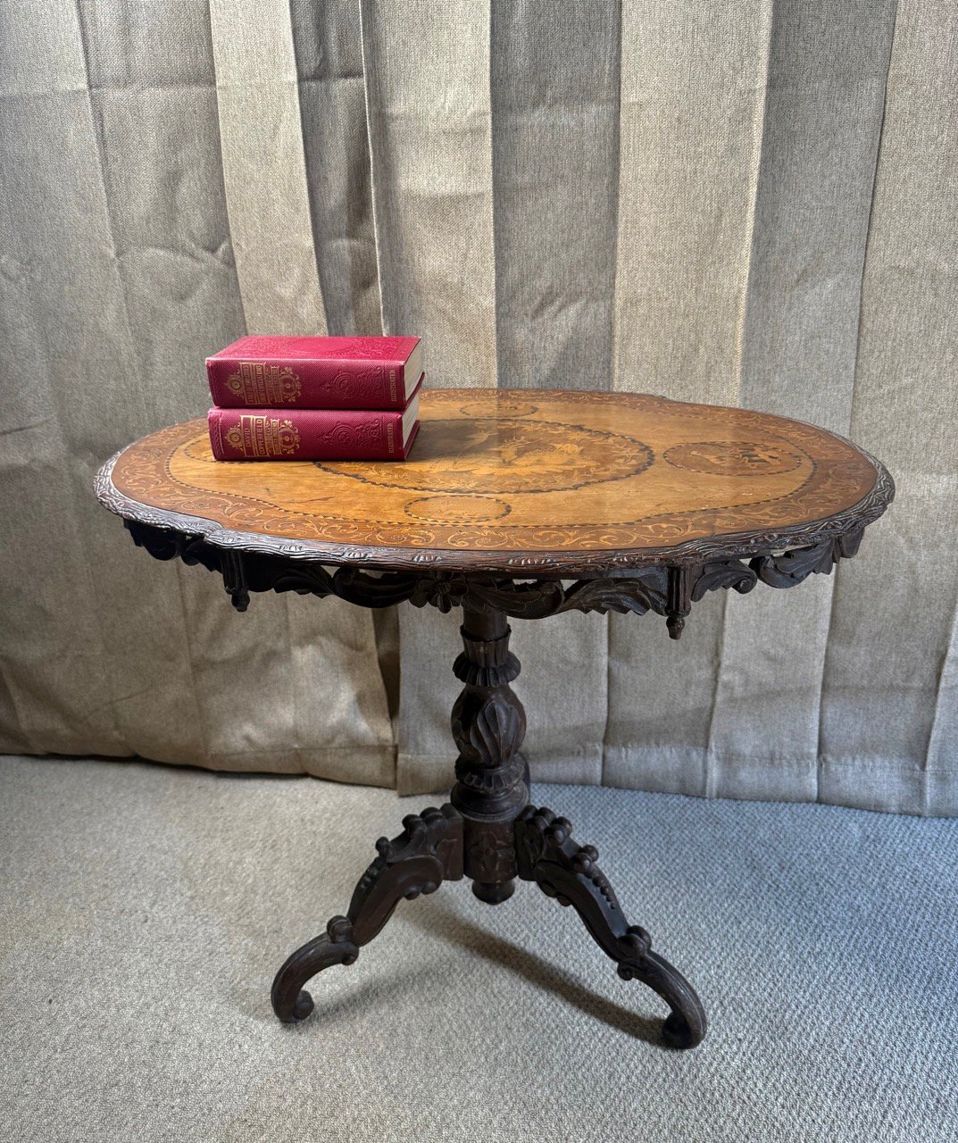 Black Forest Linden & Marquetry Centre Table with Inlaid Deer, c.1900