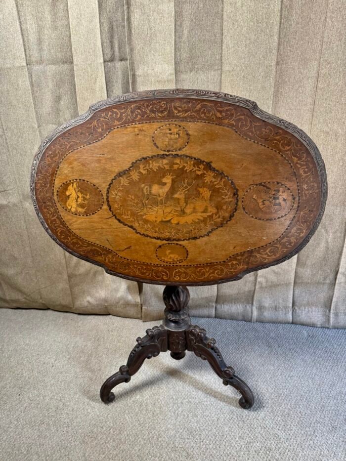 Black Forest Linden & Marquetry Centre Table with Inlaid Deer, c.1900 - Image 2