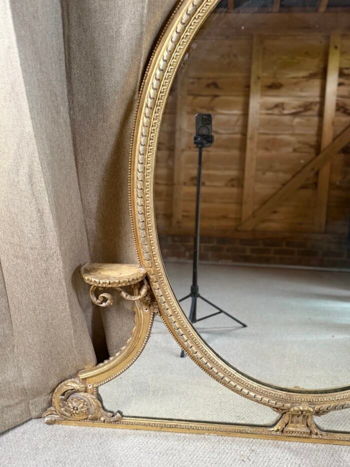Large Mid-19th Century Giltwood Overmantle Mirror with Scroll Supports, c.1850 - Image 2