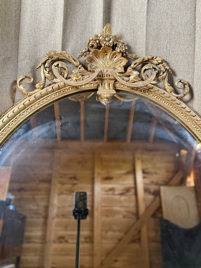 Large Mid-19th Century Giltwood Overmantle Mirror with Scroll Supports, c.1850 - Image 3