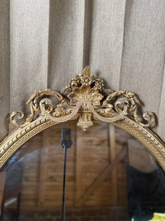 Large Mid-19th Century Giltwood Overmantle Mirror with Scroll Supports, c.1850 - Image 4