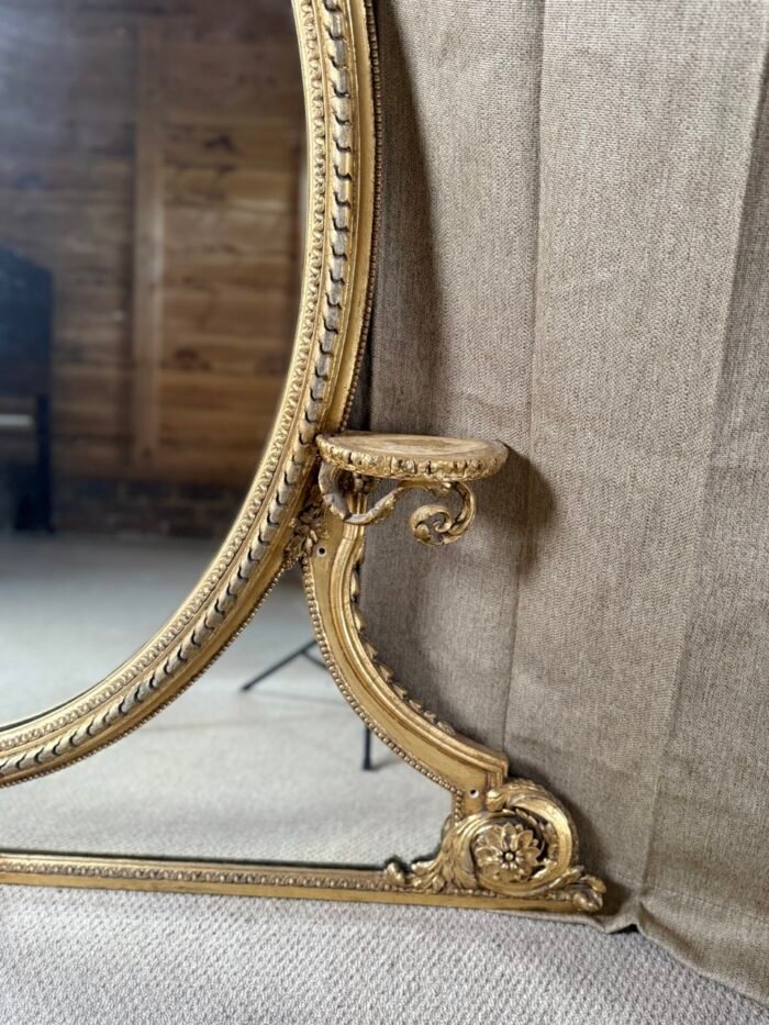 Large Mid-19th Century Giltwood Overmantle Mirror with Scroll Supports, c.1850 - Image 5
