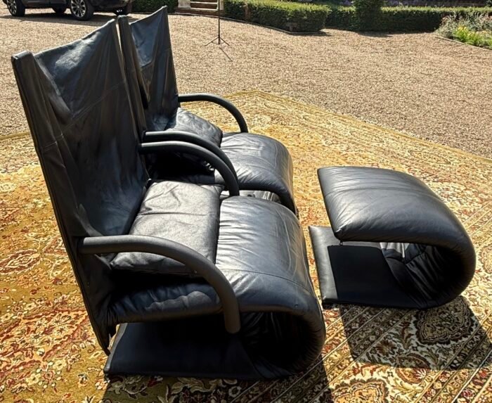 Pair of Ligne Rosset Zen Leather Chairs - with Ottoman. - Image 7