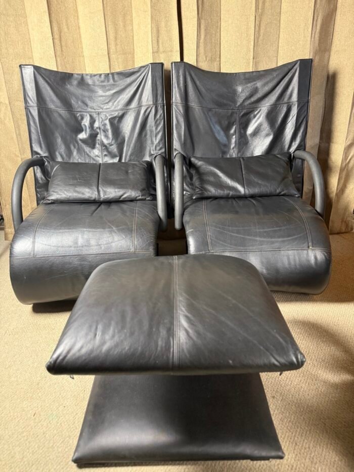 Pair of Ligne Rosset Zen Leather Chairs - with Ottoman. - Image 2