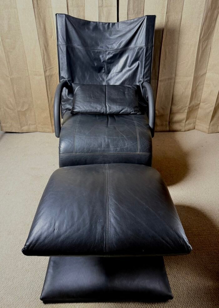 Pair of Ligne Rosset Zen Leather Chairs - with Ottoman. - Image 3